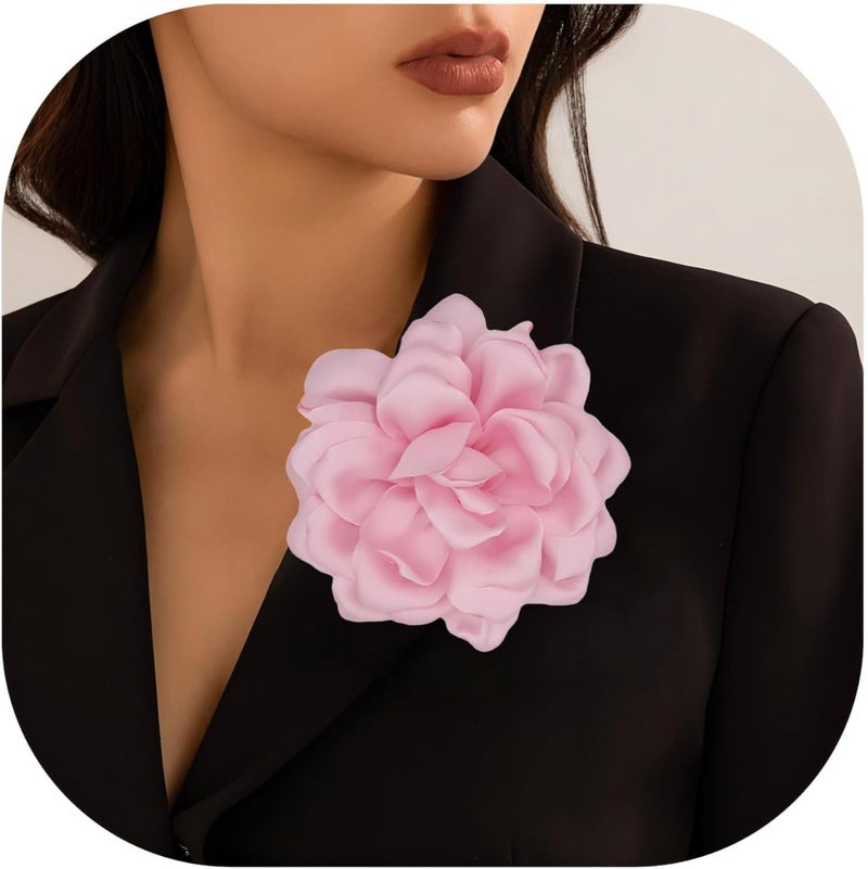 Decixde Satin Fabric Rose Flower Brooches - Handmade Floral Accessory for Wedding Party Dance Banquet Ceremony - Size: 4.72in - Image 1